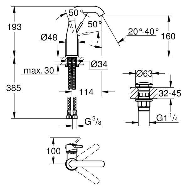 Grohe Essence New baterie lavoar stativ cu termostat negru 237982431