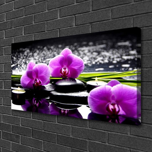Tablou pe panza canvas Pietrele florale flori roz negru