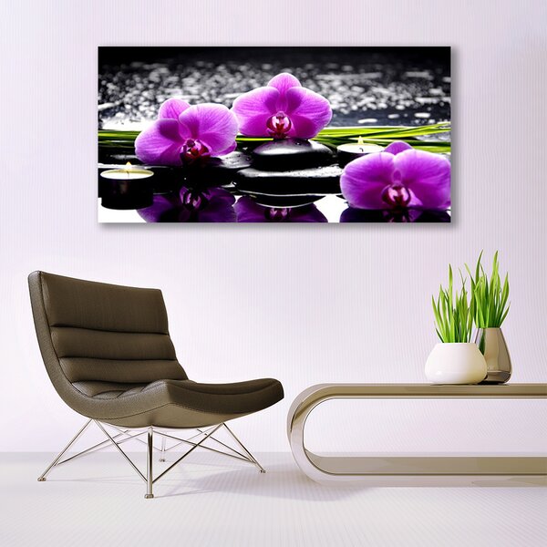 Tablou pe sticla Pietrele florale flori roz negru
