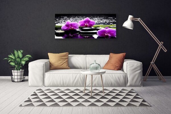 Tablou pe panza canvas Pietrele florale flori roz negru
