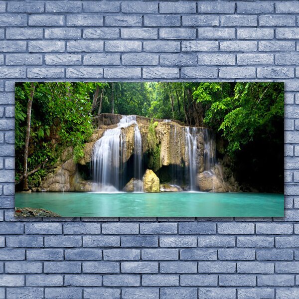 Tablou pe panza canvas Cascada copac Natura Purple Verde Albastru