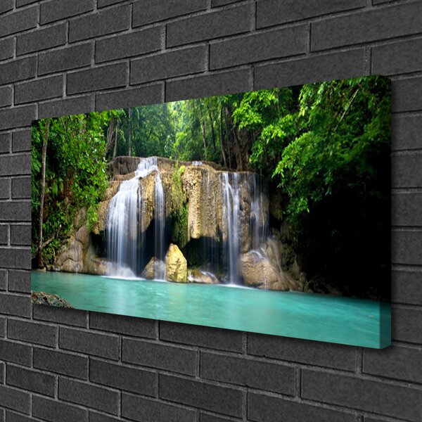 Tablou pe panza canvas Cascada copac Natura Purple Verde Albastru