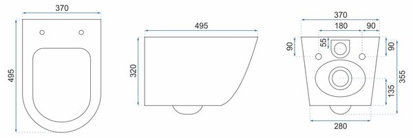 Rea Carlo Mini, vas de toaletă suspendat 495x370x355mm + capac WC, Ecru, REA-C5500