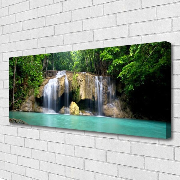 Tablou pe panza canvas Cascada copac Natura Purple Verde Albastru