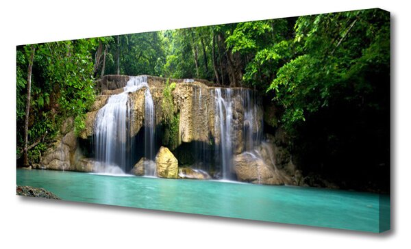 Tablou pe panza canvas Cascada copac Natura Purple Verde Albastru