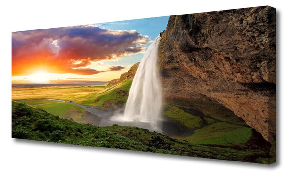 Tablou pe panza canvas Cascada de munte Natura Gri Alb Verde