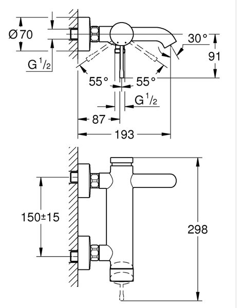 Grohe Essence New baterie cadă-duș perete cu termostat negru 336242431