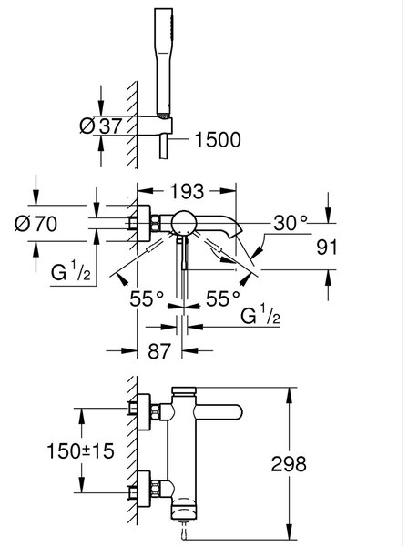 Grohe Essence New baterie cadă-duș ascuns negru 336282431