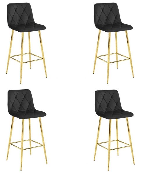 Set 4 Scaune Bar Fido Picioare Aurii Caifea Neagra