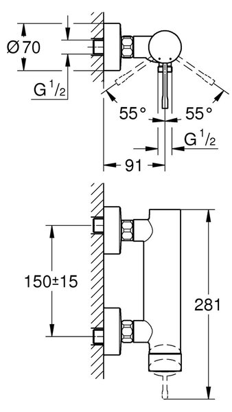 Grohe Essence New baterie de duș perete cu termostat negru 336362431
