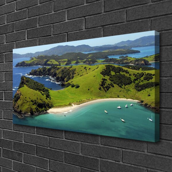 Tablou pe panza canvas Sea Beach Peisaj Forestier Albastru Maro Verde