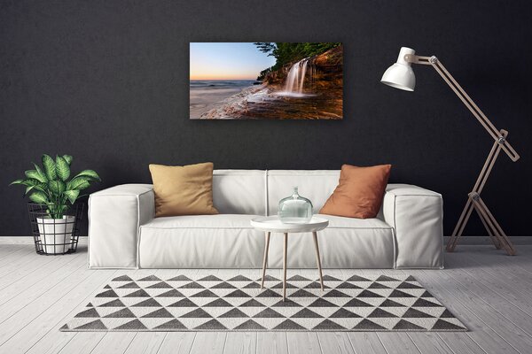 Tablou pe panza canvas Cascada Peisaj Alb Brun