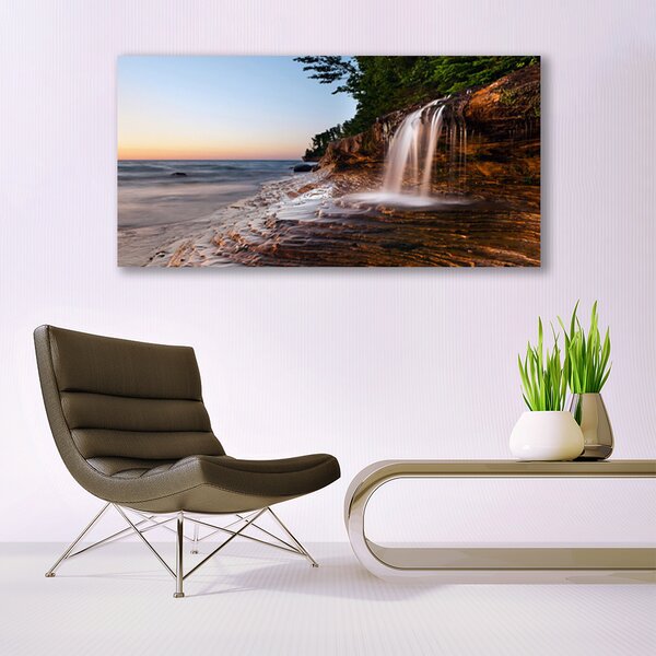 Tablou pe panza canvas Cascada Peisaj Alb Brun
