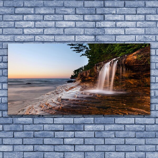 Tablou pe panza canvas Cascada Peisaj Alb Brun