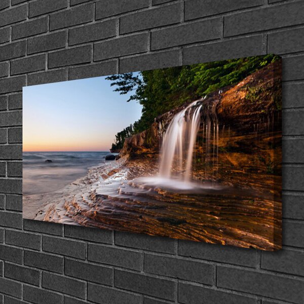 Tablou pe panza canvas Cascada Peisaj Alb Brun