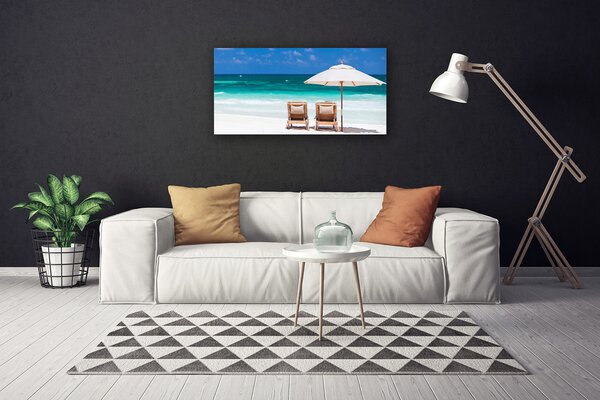 Tablou pe panza canvas Plaja șezlongurile Peisaj Brun Alb