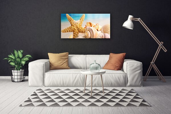 Tablou pe panza canvas Scoici Starfish Art alb galben