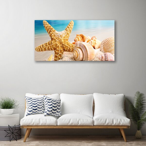 Tablou pe panza canvas Scoici Starfish Art alb galben