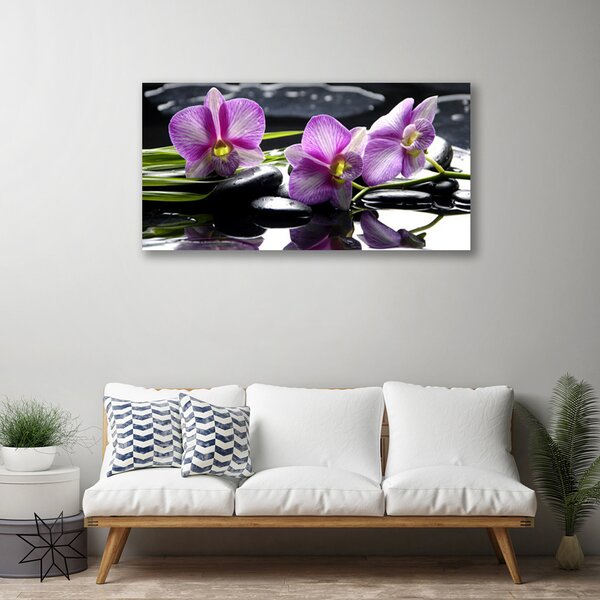Tablou pe panza canvas Pietrele florale flori roz negru
