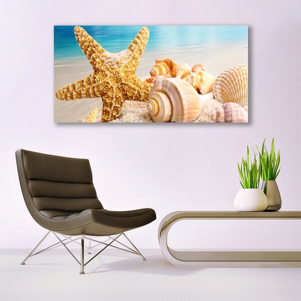 Tablou pe sticla Scoici Starfish Art alb galben