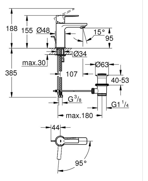 Grohe Lineare New baterie lavoar stativ cu termostat negru 237902431