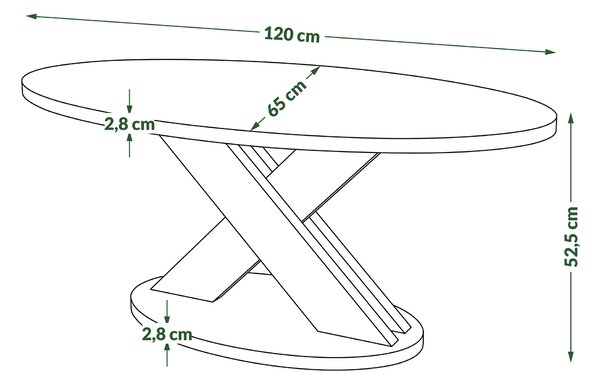 Mazzoni Măsuță de cafea ovală LOXA Albă / Neagră - MĂSUȚĂ DE CAFEA 120x65 cm