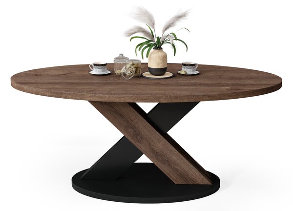 Mazzoni Măsuță de cafea ovală LOXA Stejar Maro / Negru - MĂSUȚĂ DE CAFEA 120x65 cm