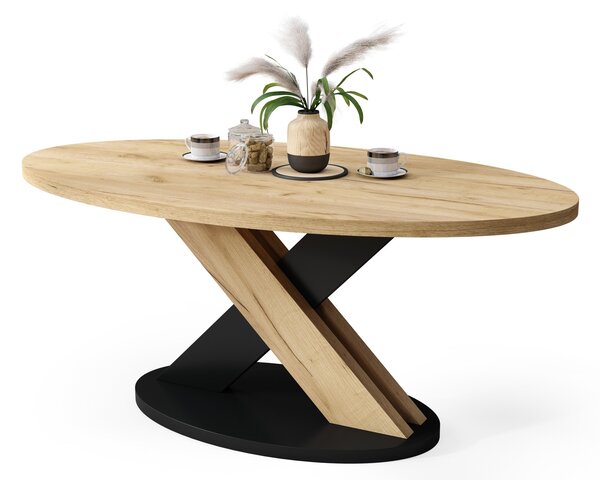 Mazzoni Măsuță de cafea ovală LOXA Stejar Craft Auriu / Negru - MĂSUȚĂ DE CAFEA 120x65 cm