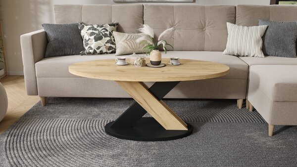 Mazzoni Măsuță de cafea ovală LOXA Stejar Craft Auriu / Negru - MĂSUȚĂ DE CAFEA 120x65 cm