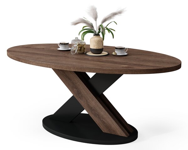 Mazzoni Măsuță de cafea ovală LOXA Stejar Maro / Negru - MĂSUȚĂ DE CAFEA 120x65 cm