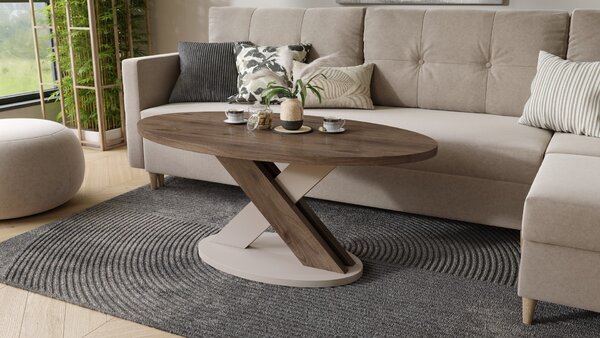 Mazzoni Măsuță de cafea ovală LOXA Nuc Elegant / Bej Taupe - MĂSUȚĂ DE CAFEA 120x65 cm