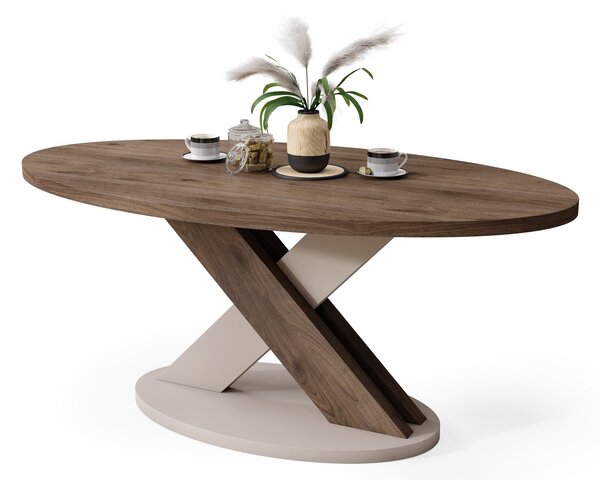 Mazzoni Măsuță de cafea ovală LOXA Nuc Elegant / Bej Taupe - MĂSUȚĂ DE CAFEA 120x65 cm