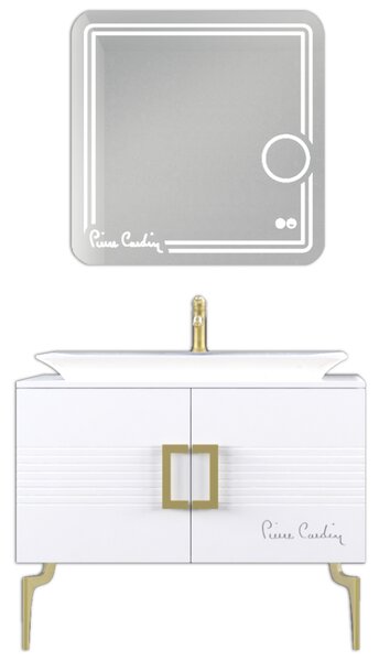 Set mobilier baie Pierre Cardin Sirius, 3 piese, 100 cm, alb-auriu