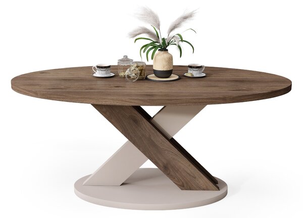 Mazzoni Măsuță de cafea ovală LOXA Nuc Elegant / Bej Taupe - MĂSUȚĂ DE CAFEA 120x65 cm