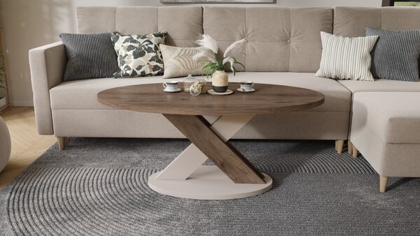Mazzoni Măsuță de cafea ovală LOXA Nuc Elegant / Bej Taupe - MĂSUȚĂ DE CAFEA 120x65 cm