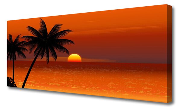 Tablou pe panza canvas Sea Palm Sun Peisaj Galben Negru