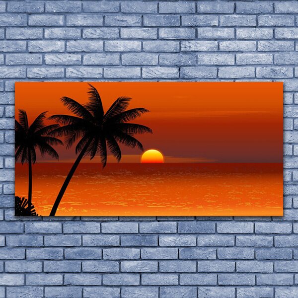 Tablou pe sticla Sea Palm Sun Peisaj Galben Negru