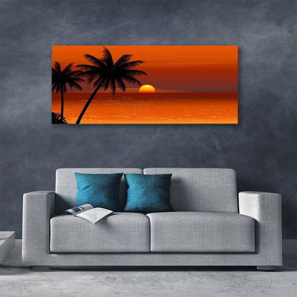 Tablou pe panza canvas Sea Palm Sun Peisaj Galben Negru