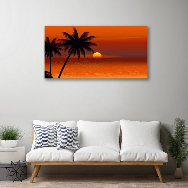 Tablou pe panza canvas Sea Palm Sun Peisaj Galben Negru