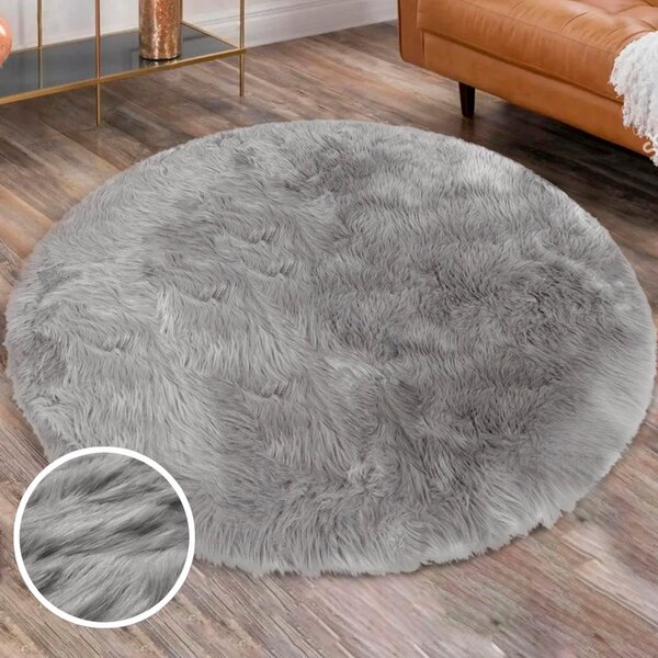 Covor Home affaire rotund Valeria, blana artificiala, gri, Ø 90 cm