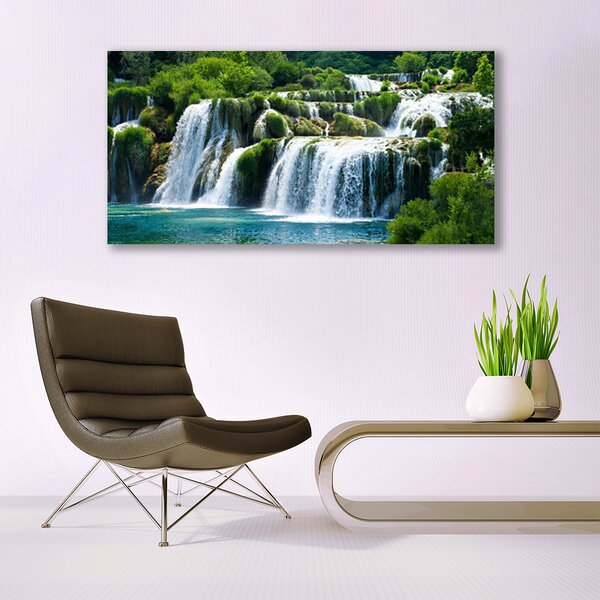 Tablou pe sticla Cascada Natura Albastru Alb