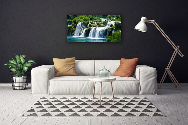 Tablou pe panza canvas Cascada Natura Albastru Alb