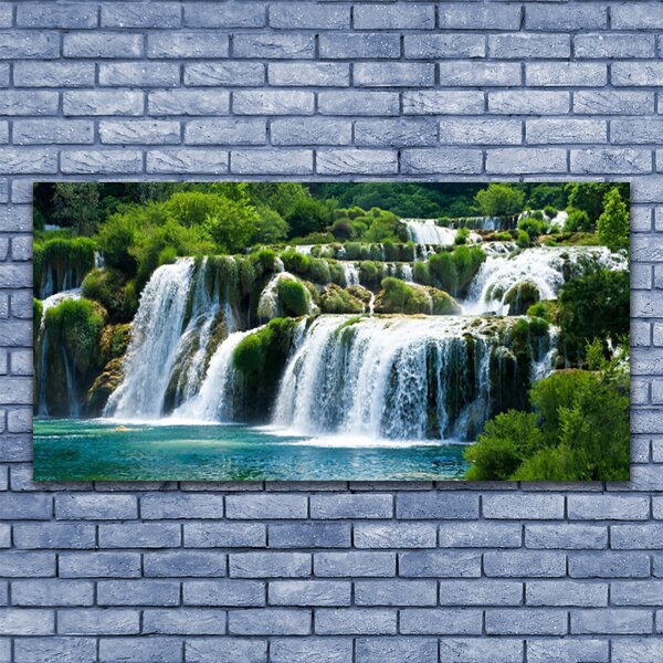 Tablou pe sticla Cascada Natura Albastru Alb