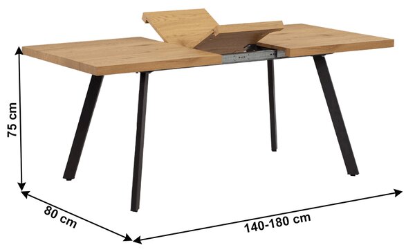 KONDELA Masă de luat masa, pliabilă, stejar / metal, 140-180x80 cm, AKAIKO