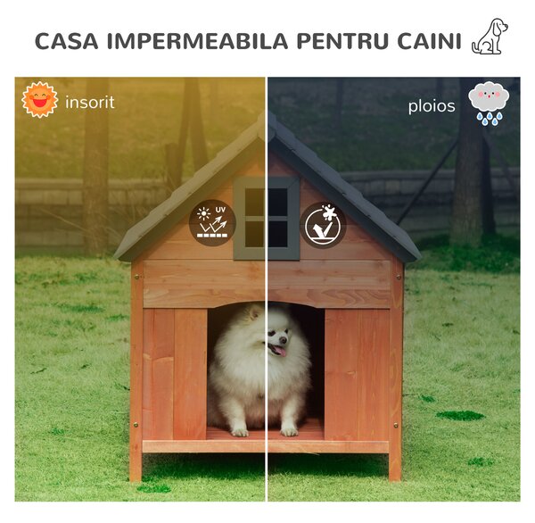 PawHut Cușcă Înălțată din Lemn pentru Câini până la 30kg, Design Ergonomic, 81.3x91.5x98.5 cm | Aosom Romania