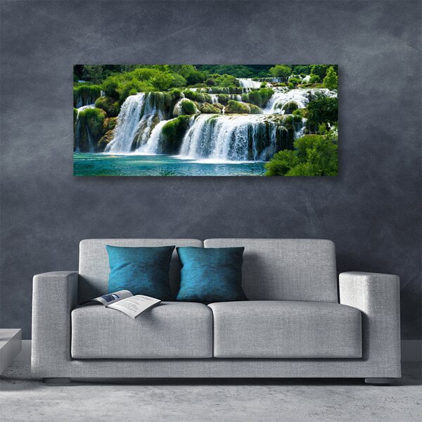 Tablou pe panza canvas Cascada Natura Albastru Alb