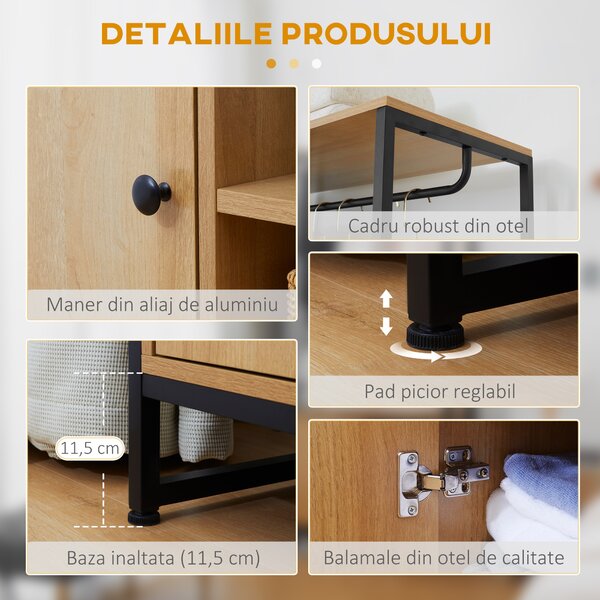 HOMCOM Cuier Industrial cu Suport pentru Haine, Rafturi Deschise și Dulap Închis, Design Modern, Metal și Lemn | Aosom Romania