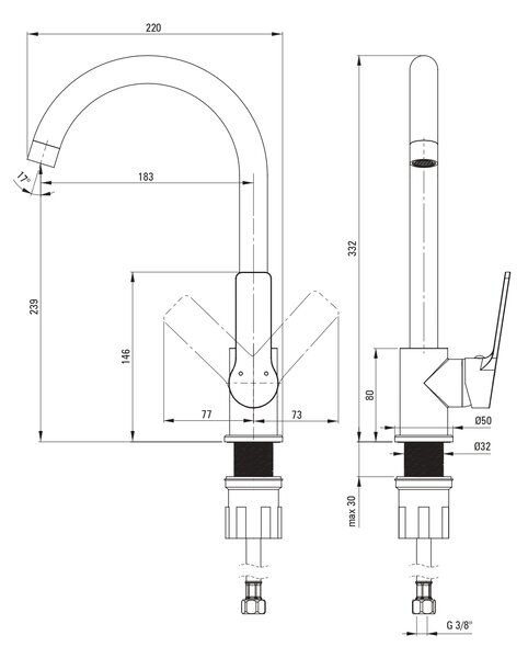 Deante Loco baterie bucătărie pe picior crom BLC062M