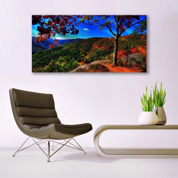 Tablou pe panza canvas Mountain Forest Natura Maro Portocaliu Verde