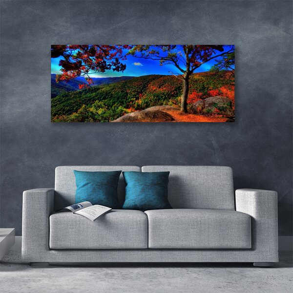 Tablou pe panza canvas Mountain Forest Natura Maro Portocaliu Verde